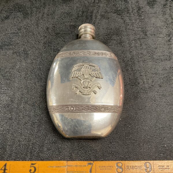Vintage pewter hip flask with Royal Marines SBS crest.