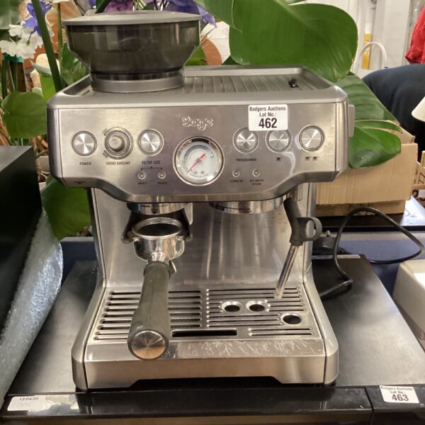 Stainless steel Sage barista coffee machine for home use.