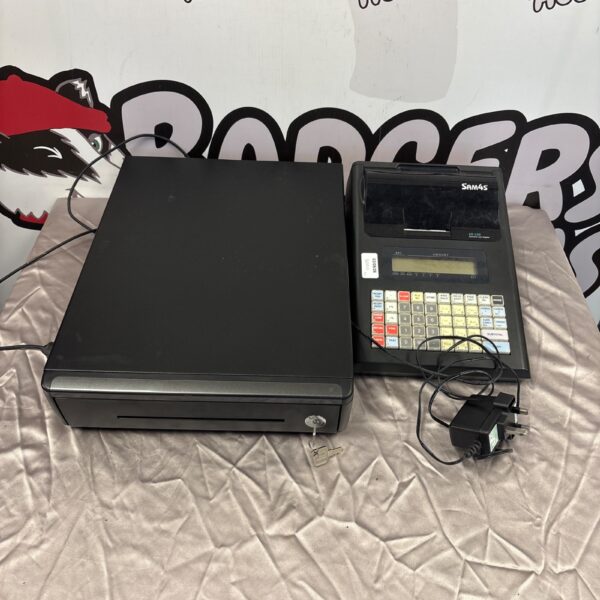 Black Samas ER-230 cash register with numeric keypad.