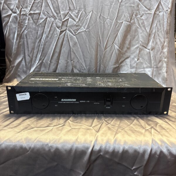 Vintage Samson Servo-170 studio amplifier, side view.