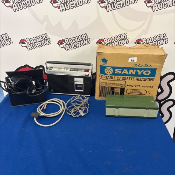 Vintage Sanyo RM-410 portable cassette recorder in used condition.