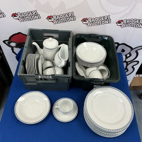 Vintage Schiller German dinner service set with blue banding.