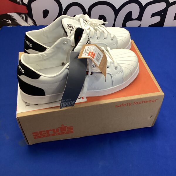 White Scrufs steel toe trainers, size 11, new condition.