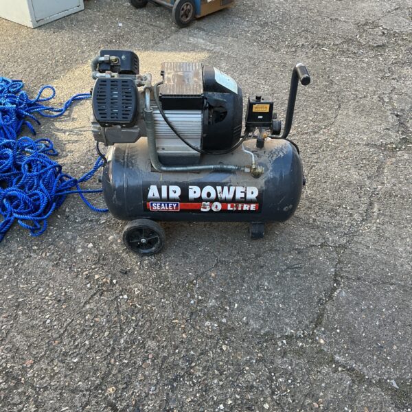 Sealey 50 litre air compressor for garage and workshop use.