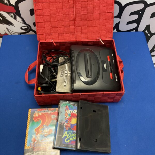 Front view of a vintage Sega Mega Drive console.