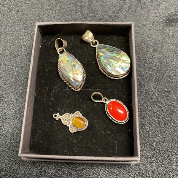 Iridescent abalone shell silver pendant, vintage jewellery.