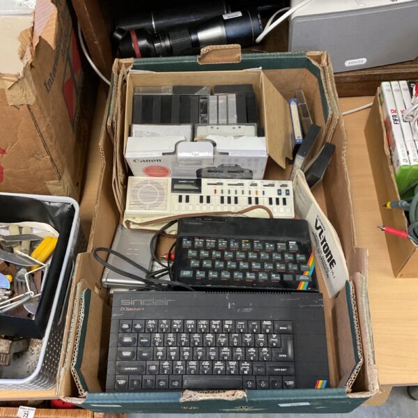 Vintage Sinclair ZX Spectrum computers and gaming consoles lot.