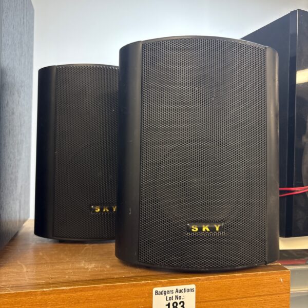 Black Sky outdoor speaker pair for garden or patio use.