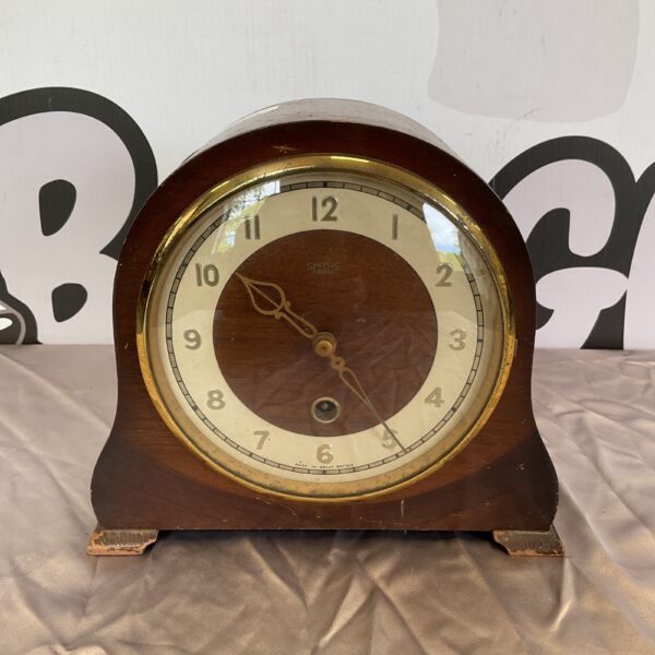 Vintage Smiths Enfield mantle clock with wooden case.