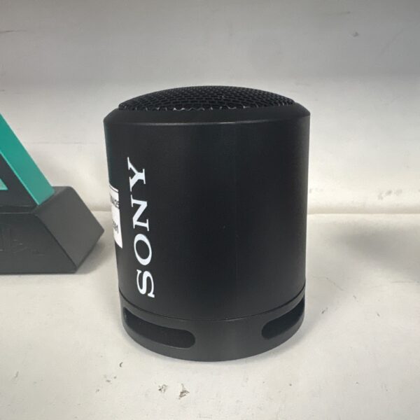 Black Sony SRS-XB13 portable Bluetooth speaker, compact design.