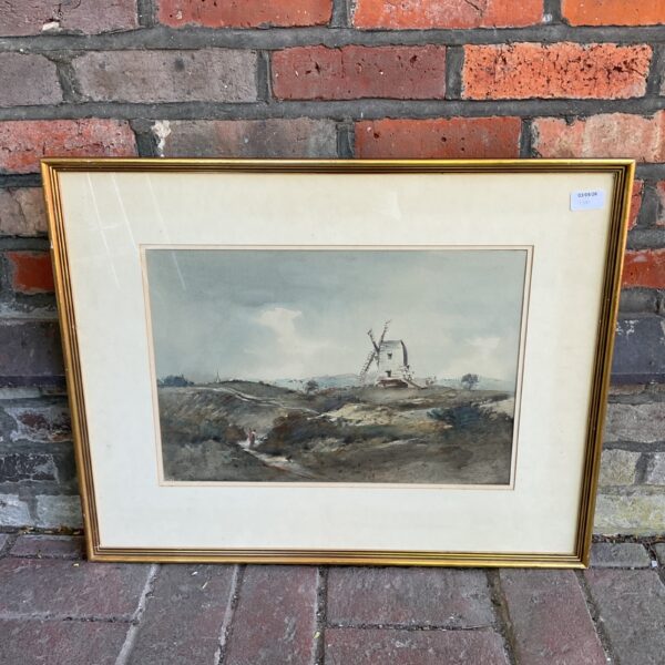 Arthur E Davies watercolour painting of Sprowston Mill on Mouseloes Heath, Norwich.