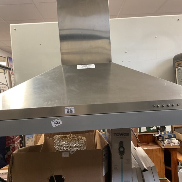 Front view of a stainless steel extraction hood for kitchen ventilation.