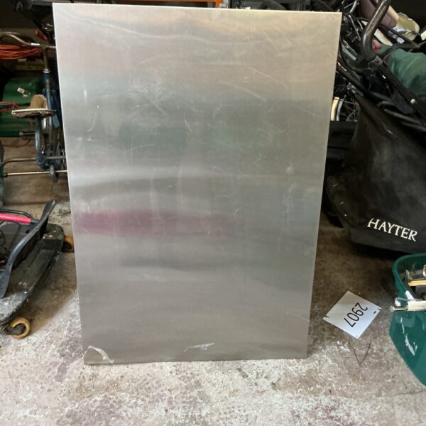 Stainless steel splashback panel measuring 1100x650mm for kitchen wall protection.