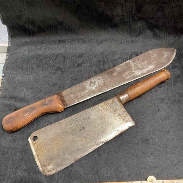 Vintage Staniforth 1942 military chopper knife with wooden handle.