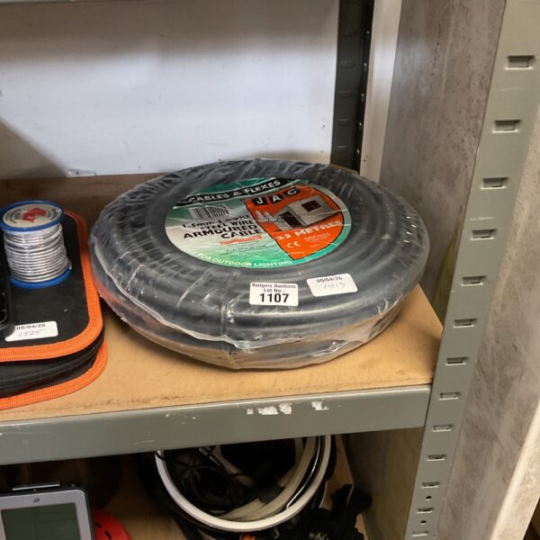 Length of black steel wire armoured cable for electrical projects.