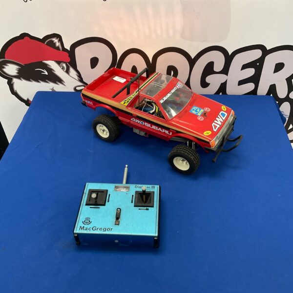 Vintage Tamiya Subaru RC car with Digimac III transmitter.