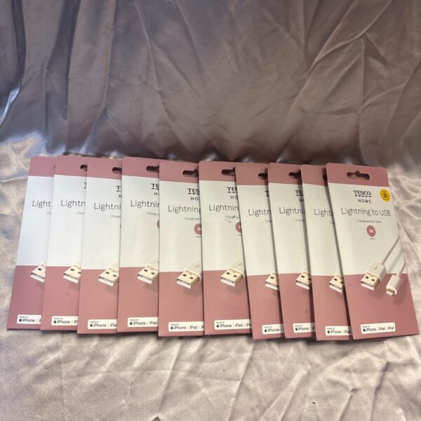 Selection of Tesco home lightning to USB chargers for mobile devices.