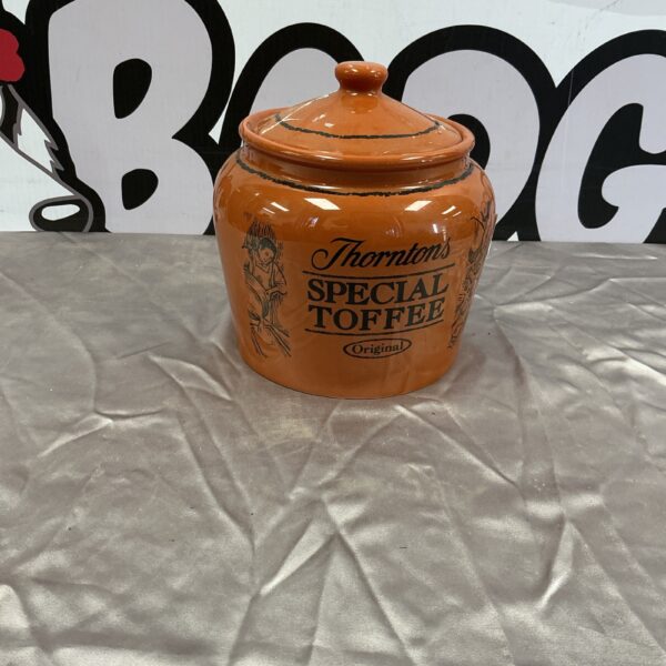 Vintage Thorntons Toffee jar, glazed ceramic collectible.