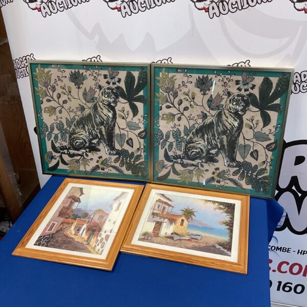 Framed tiger print, vintage animal art for wall decor.