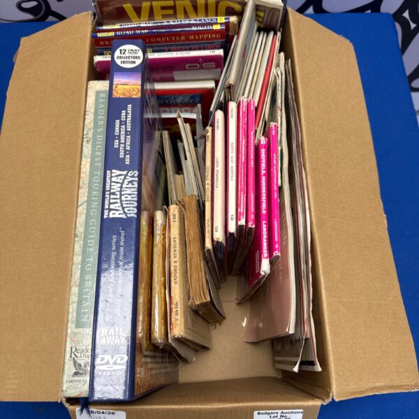 Vintage tourism lot with OS maps and travel guides.