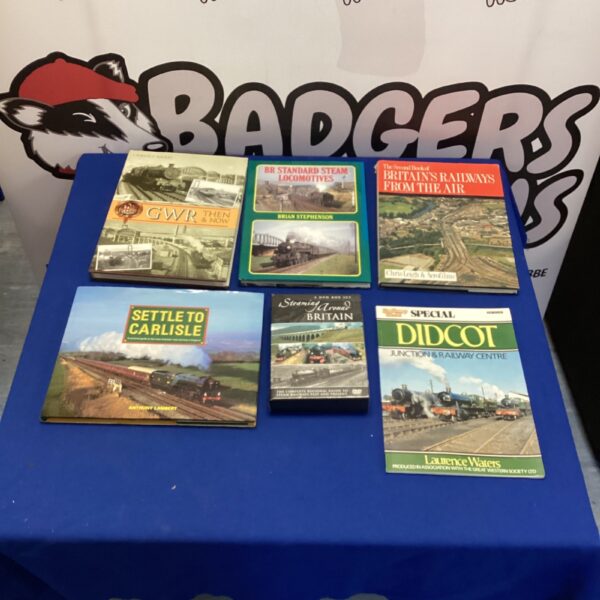 Bundle of train reference books and steaming around Britain DVD.
