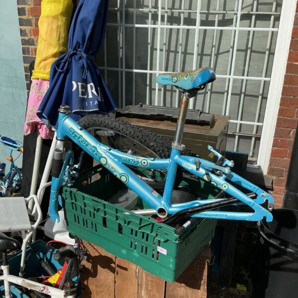 Blue Trek MT60 mountain bike frame for restoration project.