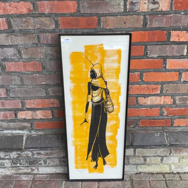 Framed tribal lithograph portrait of a native woman, limited edition art.