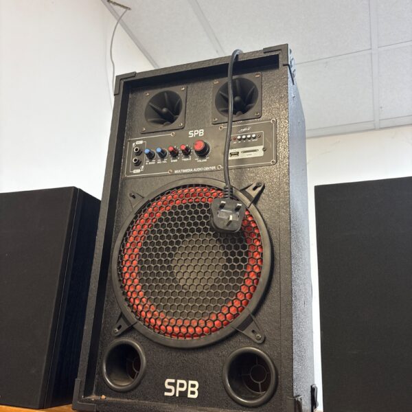 Black Tronios SPB-10 multimedia speaker system with front controls.