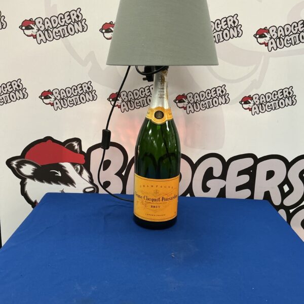 Veuve Clicquot table lamp with lampshade, unique champagne bottle lighting.