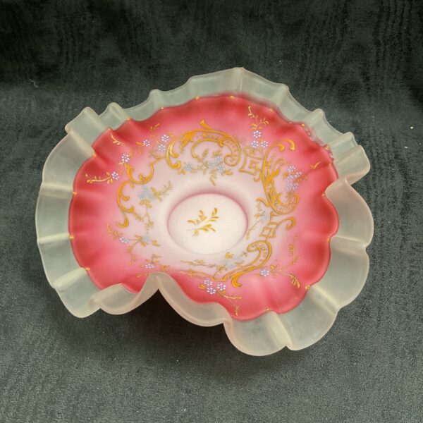 Antique Victorian pink bride’s bowl with hand-painted gold accents.