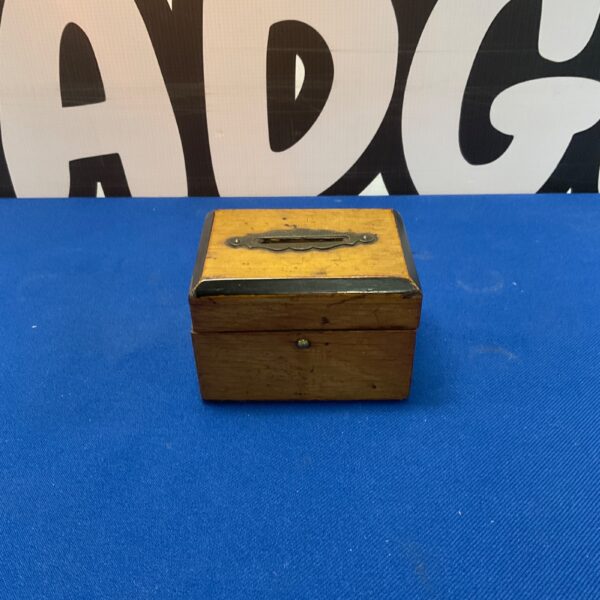 Antique Victorian treen money box with brass fittings.