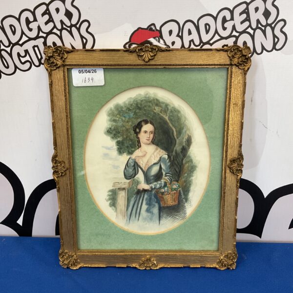 Victorian watercolour portrait of a lady signed 1849