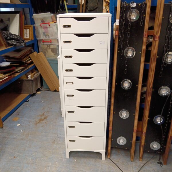 Vintage nine-drawer wooden storage unit for office or home.