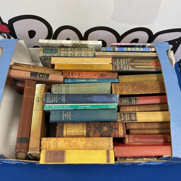 Tray of vintage and antique books including Ben-Hur and King Solomon's Mines.