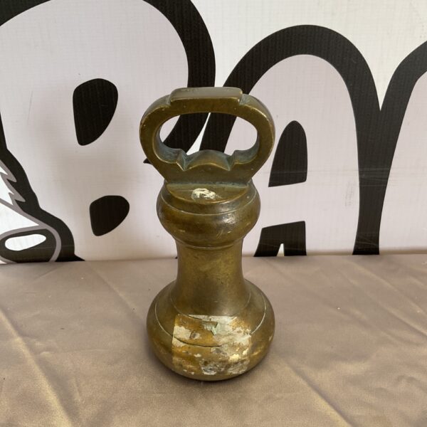 Vintage brass weight with loop handle, antique scale weight.