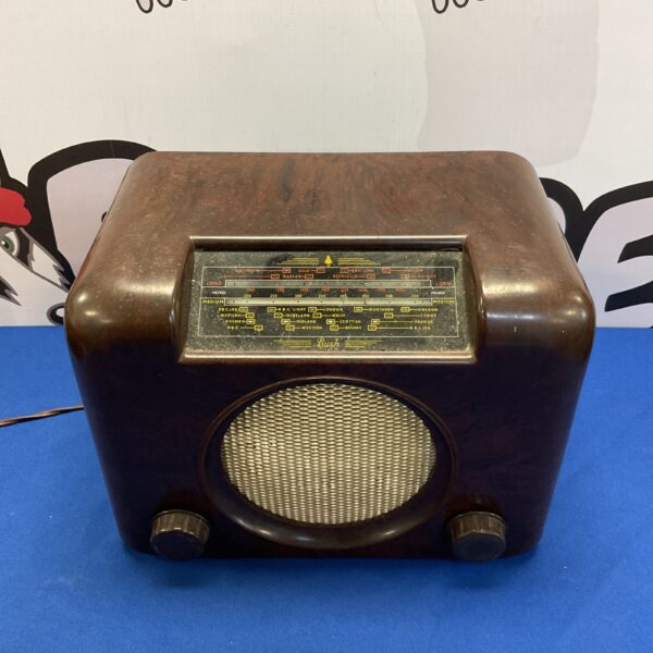 Vintage Bush Bakelite radio on display, a classic retro design.