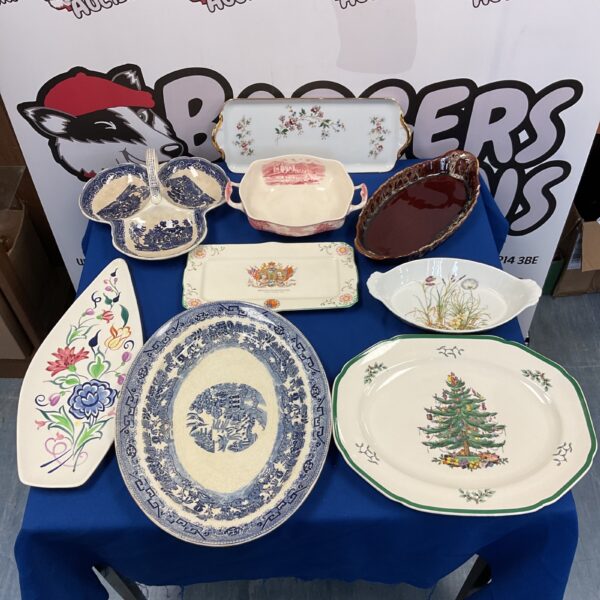 Vintage china serving dishes lot including Spode and Poole Pottery.