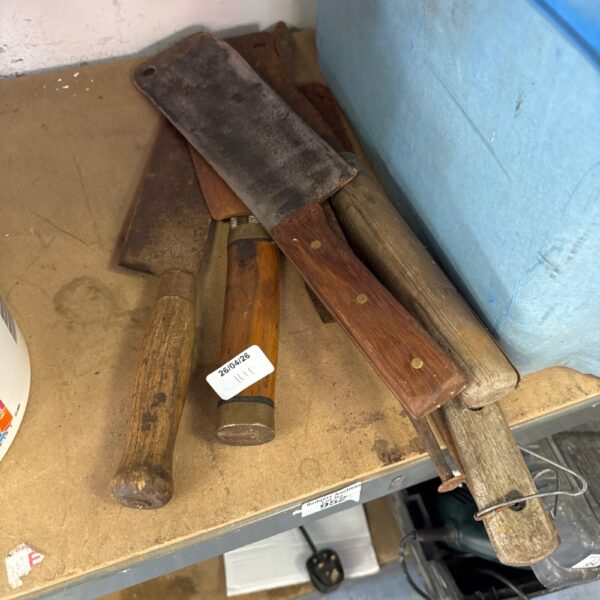 Vintage cleavers and bush knife lot for collectors.