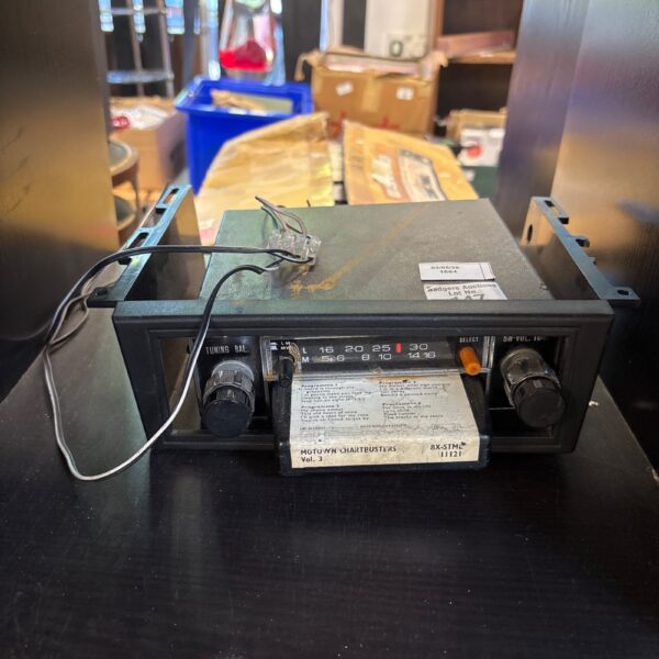 Vintage Japanese eight track car radio model 8174, side view.