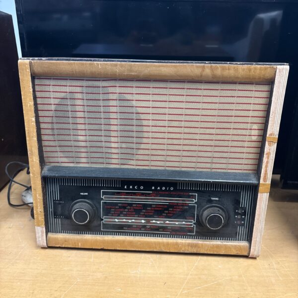 Vintage Ekco table radio in used condition, mid-century design.