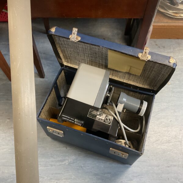 Vintage Esselte 35mm slide projector in its original case.