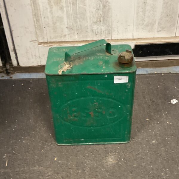 Vintage green Esso 2-gallon petrol can, collectible automotive memorabilia.