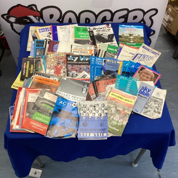Vintage football programs bundle including England vs Spain and Liverpool.