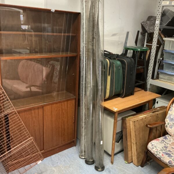 Three vintage metal hen house heating lights for poultry.