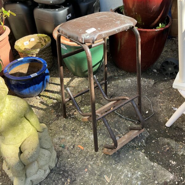 Vintage metal kitchen step ladder with wooden seat.