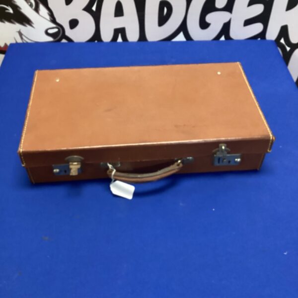 Classic vintage brown leather briefcase with handle.