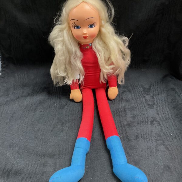 Vintage Looby Loo doll with red and blue outfit.