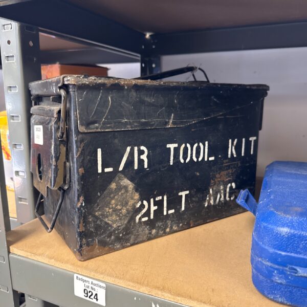Vintage L/R tool kit in a metal ammo tin, collectible antique.