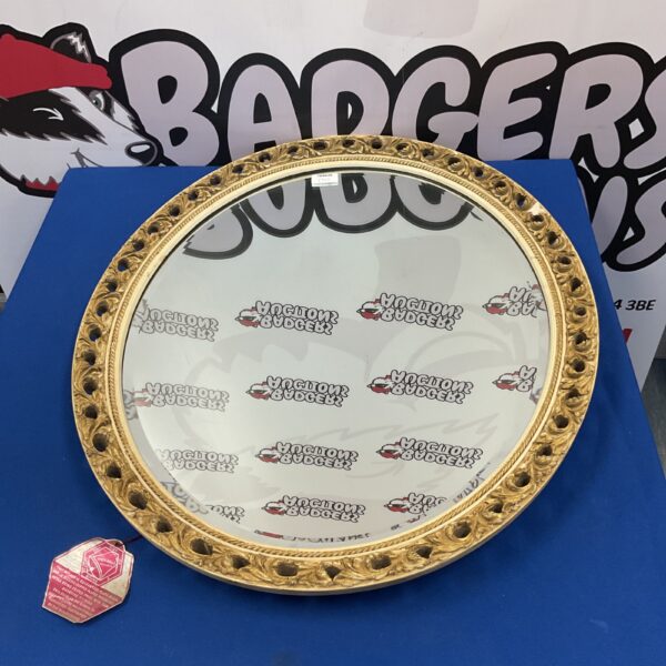 Vintage Mirir-belle oval gesso mirror with bevelled edge.