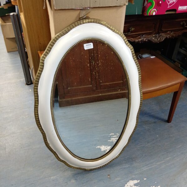 Vintage oval hall mirror with painted frame, measuring 85cm x 55cm.
